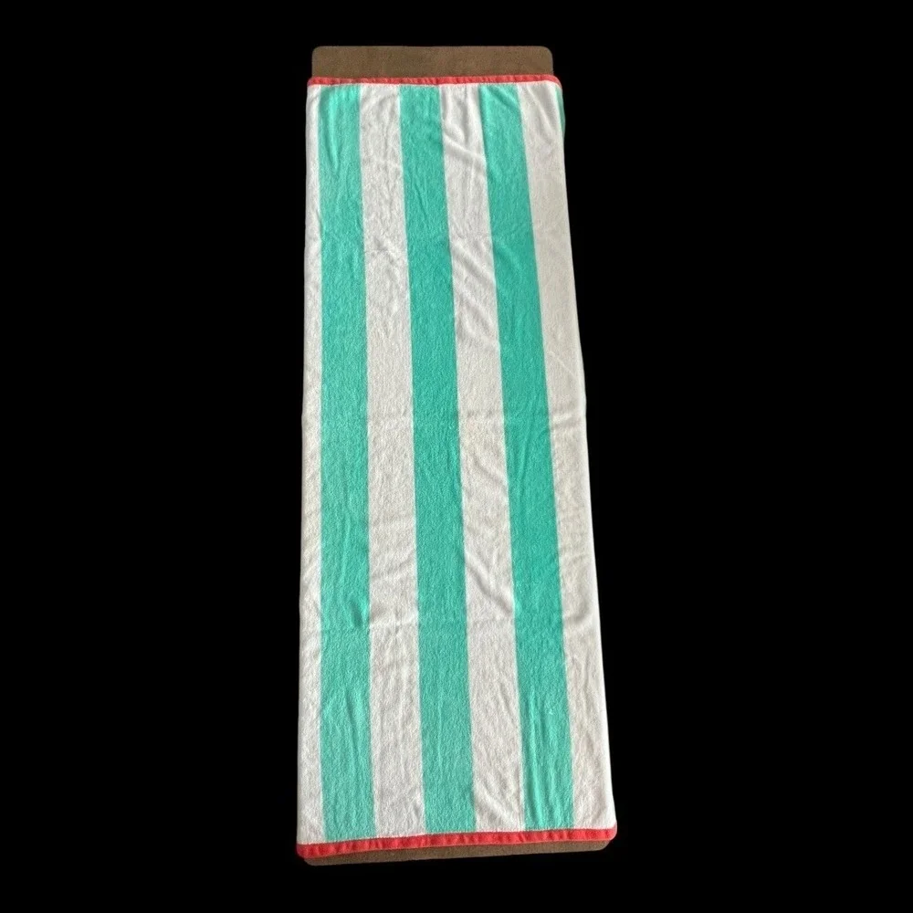 St Tropez West Beach Towel Unisex OS Teal White Striped Very Good Cabana‎ Cotton